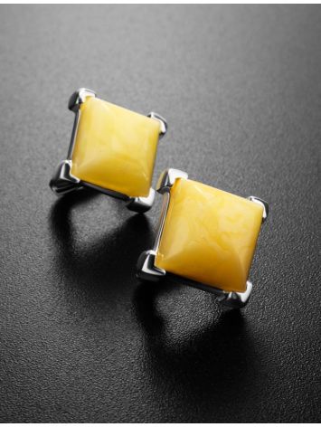 Geometric Silver Earrings With Honey Amber The Athena, image , picture 2