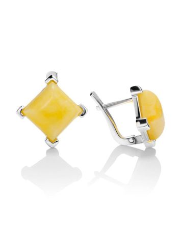 Geometric Silver Earrings With Honey Amber The Athena, image , picture 4