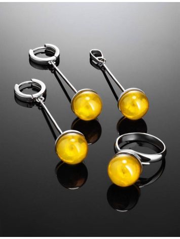 Silver Dangle Earrings With Lemon Amber The Paris, image , picture 4