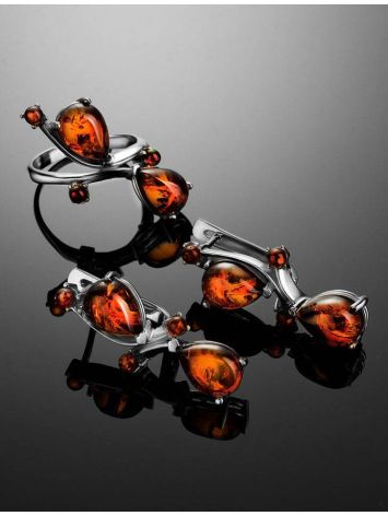 Sterling Silver Earrings With Cognac Amber The Symphony, image , picture 6