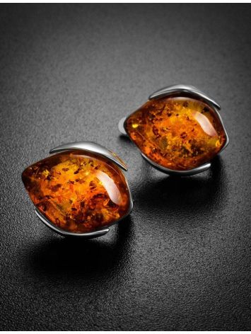 Latch Back Amber Earrings In Sterling Silver The Cat's Eye, image , picture 2