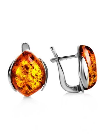 Latch Back Amber Earrings In Sterling Silver The Cat's Eye, image , picture 3