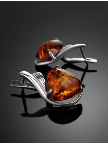 Cognac Amber Earrings In Sterling Silver The Acapulco, image , picture 2