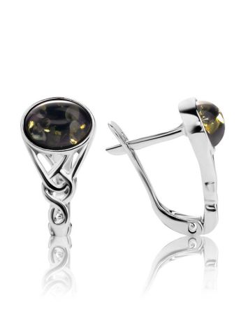 Refined Silver Earrings With Green Amber The Freya, image , picture 4