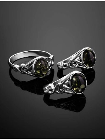 Refined Silver Earrings With Green Amber The Freya, image , picture 5