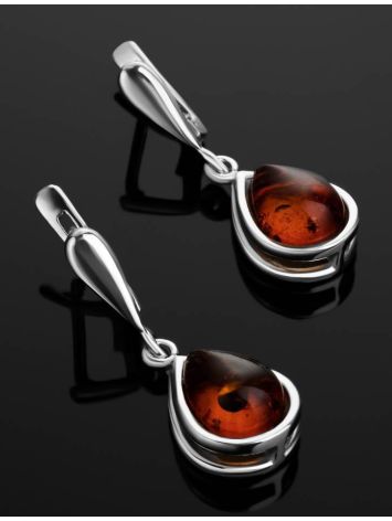 Cognac Amber Drop Earrings In Sterling Silver The Fiori, image , picture 2