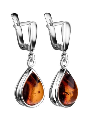 Cognac Amber Drop Earrings In Sterling Silver The Fiori, image , picture 4