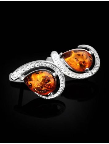 Cognac Amber Earrings In Sterling Silver The Acapulco, image , picture 2