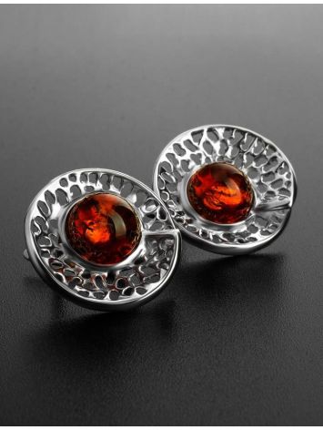 Round Amber Earrings In Sterling Silver The Venus, image , picture 2