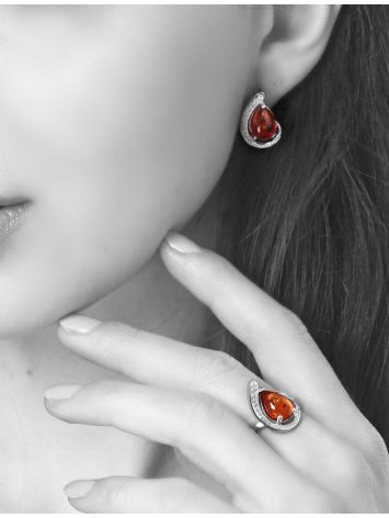Cognac Amber Earrings In Sterling Silver The Acapulco, image , picture 3