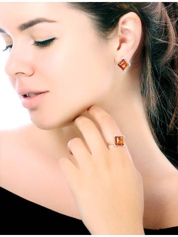 Square amber Earrings In Sterling Silver The Athena, image , picture 3