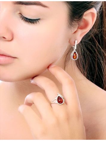 Cognac Amber Drop Earrings In Sterling Silver The Fiori, image , picture 3