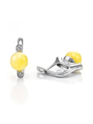 Honey Amber Earrings In Sterling Silver With Crystals The Themis, image , picture 3