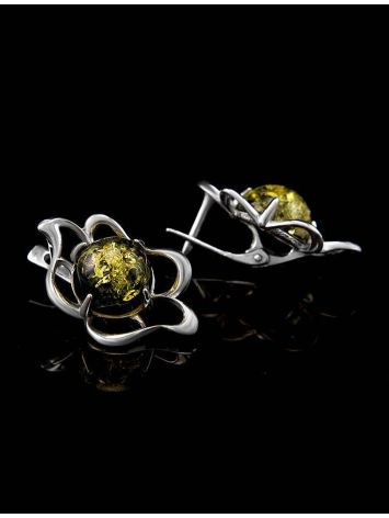 Latch Back Earrings In Sterlings Silver With Green Amber The Daisy, image , picture 2