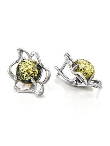 Latch Back Earrings In Sterlings Silver With Green Amber The Daisy, image , picture 3
