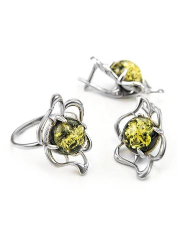 Latch Back Earrings In Sterlings Silver With Green Amber The Daisy, image , picture 5