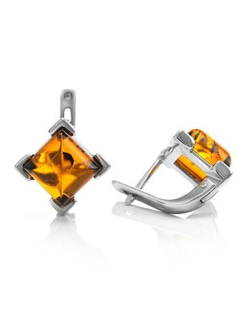 Square Silver Earrings With Cognac Amber The Artemis, image , picture 3