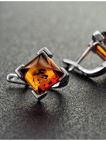 Square Silver Earrings With Cognac Amber The Artemis, image , picture 5