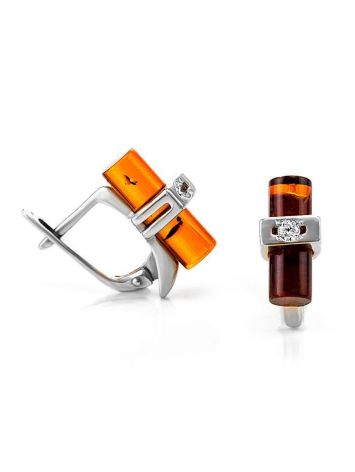 Amber Earrings In Sterling Silver With Crystals The Scandinavia, image , picture 3