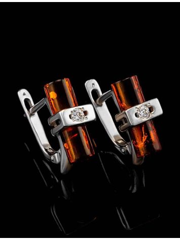 Amber Earrings In Sterling Silver With Crystals The Scandinavia, image , picture 2