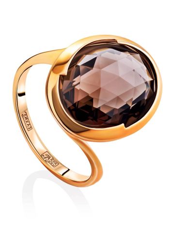 Classy Gold Ring With Smoky Quartz, Ring Size: 8 / 18, image 