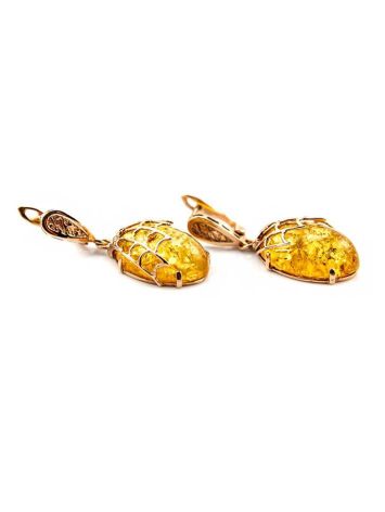 Golden Earrings With Cognac Amber The Spider Web, image , picture 5