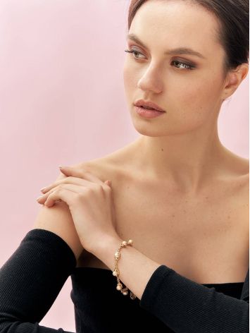 Gold-Plated Link Bracelet With Cultured Pearl And Crystals The Serene, image , picture 4