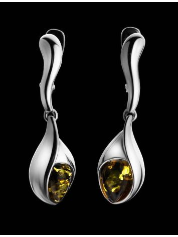 Green Amber Drop Earrings In Sterling Silver The Peony, image , picture 2
