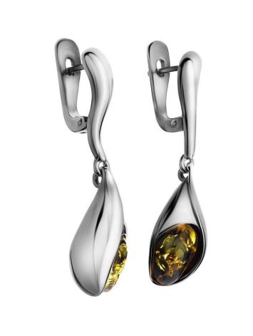 Green Amber Drop Earrings In Sterling Silver The Peony, image , picture 3