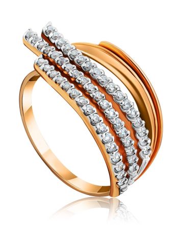 Golden Ring With Dazzling Crystals, Ring Size: 7 / 17.5, image 