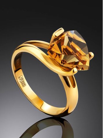 Amazing Golden Ring With Lustrous Citrine Centerpiece, Ring Size: 7 / 17.5, image , picture 2