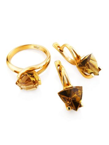 Amazing Golden Ring With Lustrous Citrine Centerpiece, Ring Size: 7 / 17.5, image , picture 5