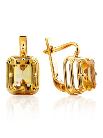 Geometric Design Gold Citrine Earrings, image 