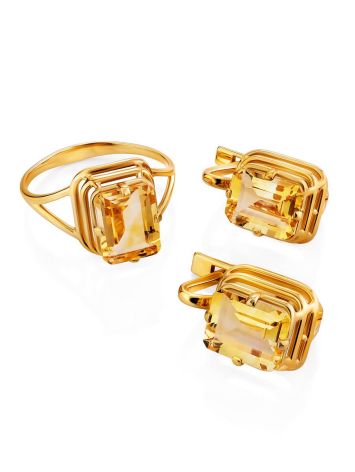 Geometric Design Gold Citrine Earrings, image , picture 3