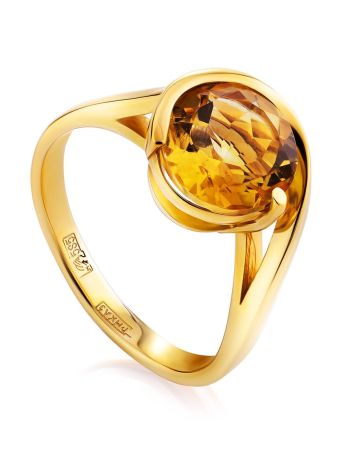 Trendy Golden Ring With Round Citrine Centerpiece, Ring Size: 6.5 / 17, image 