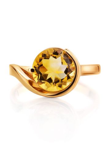 Trendy Golden Ring With Round Citrine Centerpiece, Ring Size: 6.5 / 17, image , picture 4