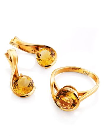 Trendy Golden Ring With Round Citrine Centerpiece, Ring Size: 6.5 / 17, image , picture 4