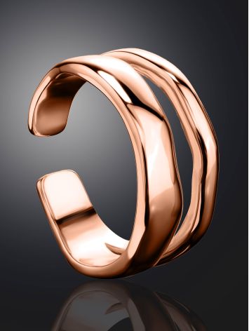 Double Line Statement Rose Gold Plated Silver Ring The Liquid, Ring Size: Adjustable, image , picture 2