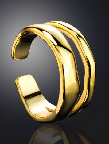 Double Line Statement Ring in Hammered 18ct Gold on Sterling Silver The Liquid, Ring Size: Adjustable, image , picture 2