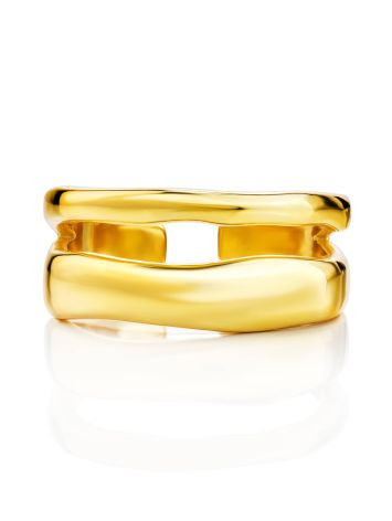 Double Line Statement Ring in Hammered 18ct Gold on Sterling Silver The Liquid, Ring Size: Adjustable, image , picture 3