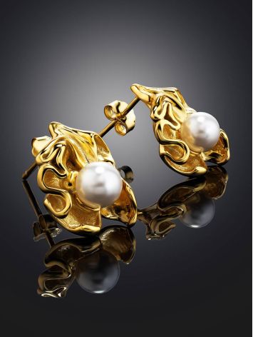 Gold Plated Silver Studs With Pearl The Palazzo, image , picture 2