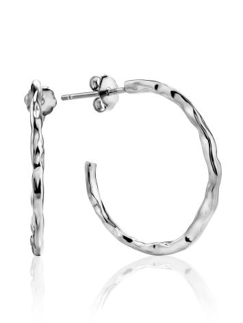 Delicate Sterling Silver Hammered Hoop Earrings The Liquid, image 