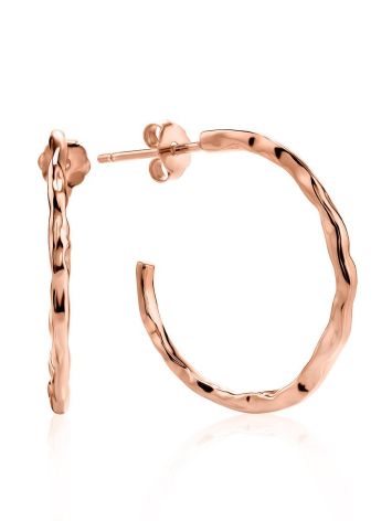 Delicate 18ct Rose Gold on Sterling Silver Hammered Hoop Earrings The Liquid, image 