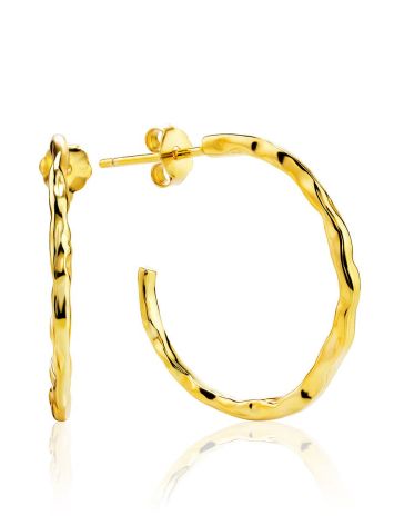 Delicate 18ct Gold on Sterling Silver Hammered Hoop Earrings The Liquid, image 