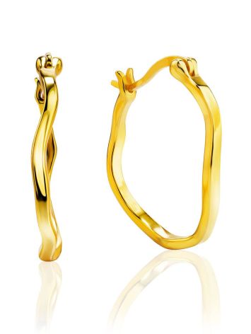 Small 18ct Gold on Sterling Silver ​Hammered Hoop Earrings The Liquid, image 