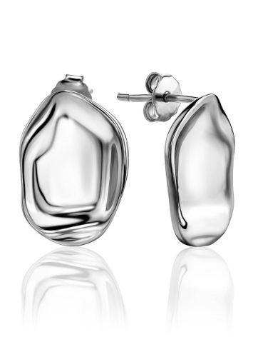 Statement Silver  Hammered Stud Earrings The Liquid, image 