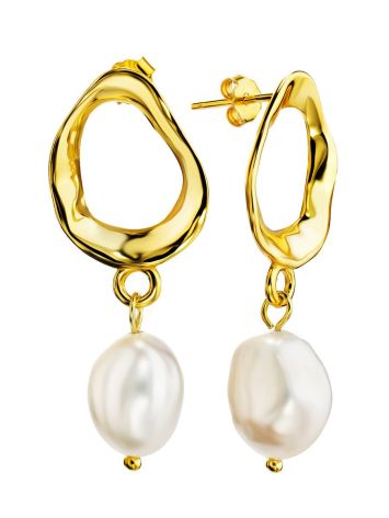 Pearl Drop Earrings in Hammered 18ct Gold on Sterling Silver ​The Palazzo, image 