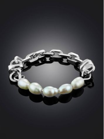 Link Band Silver Ring With Pearl The Palazzo, Ring Size: 6.5 / 17, image , picture 2