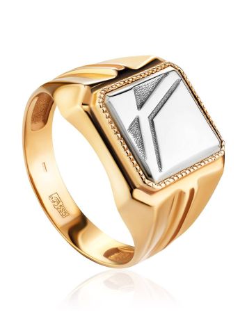 Bold Two Tone Gold Signet Ring, Ring Size: 9.5 / 19.5, image 