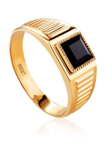 Unisex Golden Signet Ring With Dark Nano Spinel, Ring Size: 12 / 21.5, image 